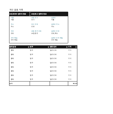 개인 물품 목록 개인 물품 목록
